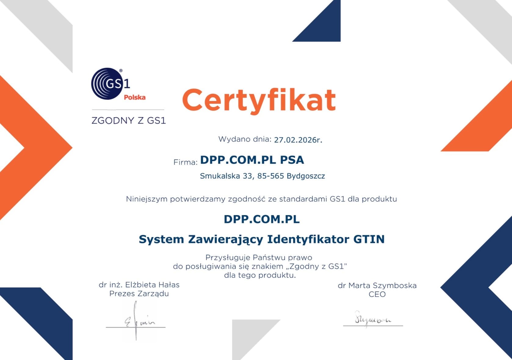 GS1 Solution Partner certificate
